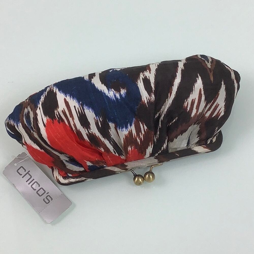 Chico’s Silk Small Clutch bag purse kiss lock watercolor print NWT - Picture 2 of 10
